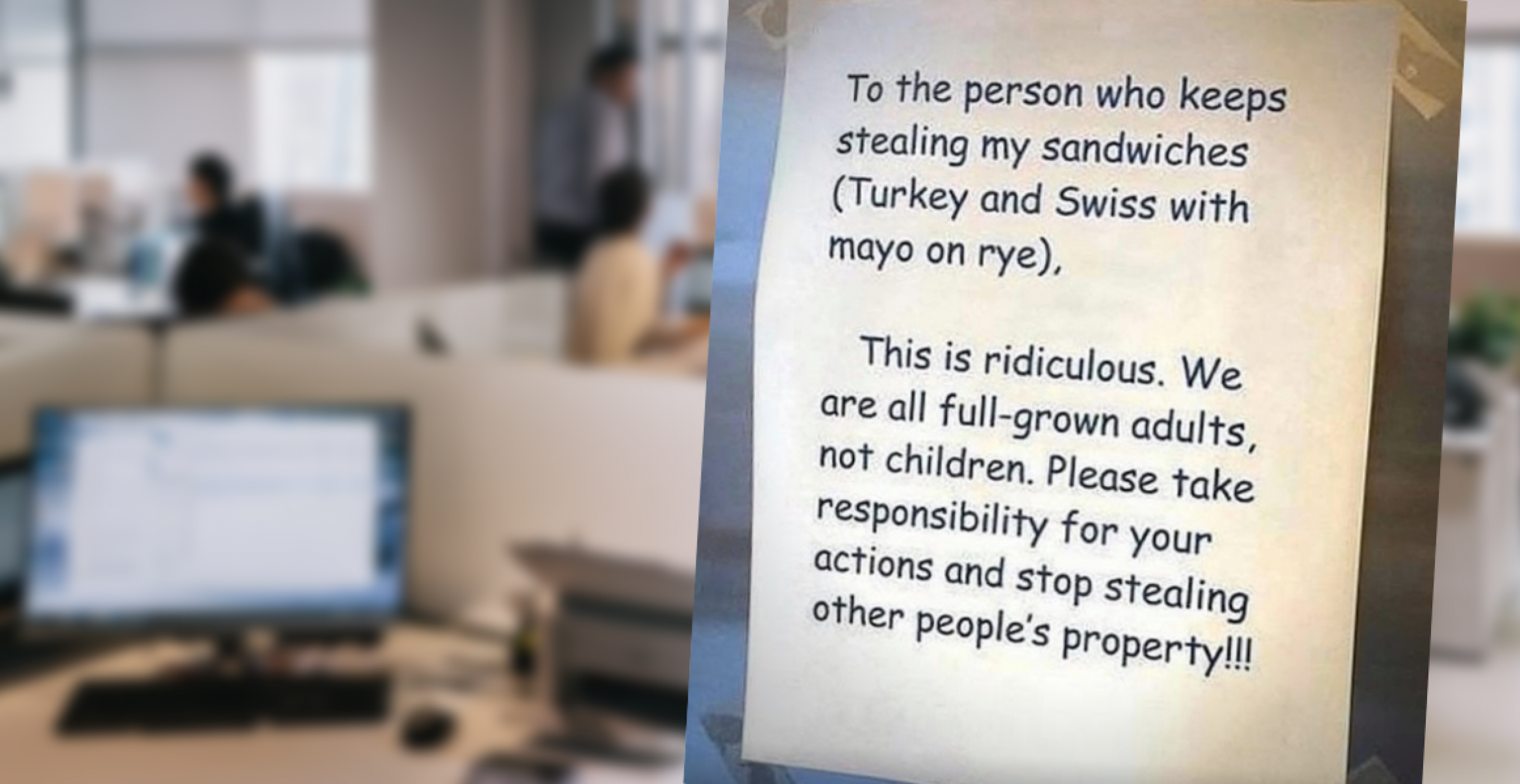 Office War: Dieb nimmt Truthahn-Käse-Sandwich als Geisel
